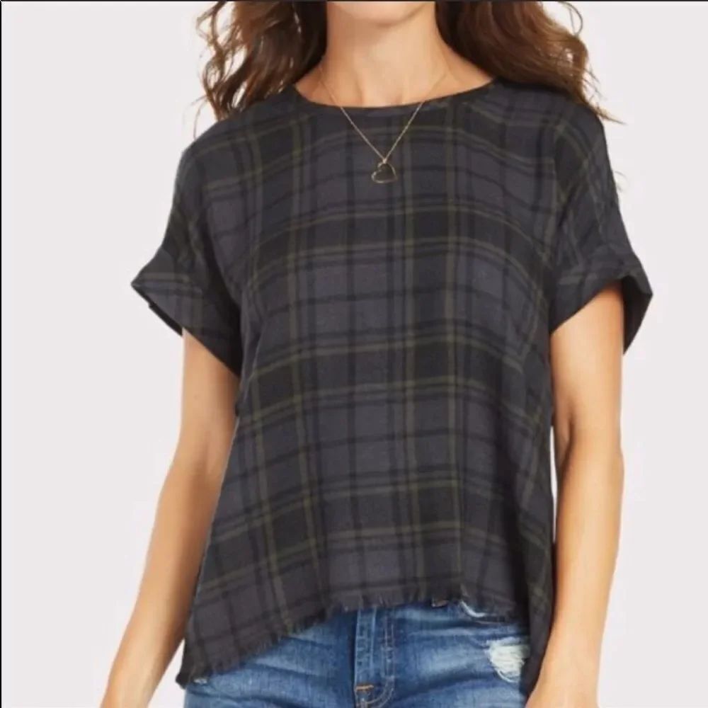CLOTH & STONE | Plaid Button Back Gray Top X-Small